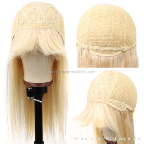 Wholesale 613 Blonde Wig Machine Made None Lace Front Wig Brazilian Straight Human Hair Wigs With Bangs